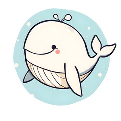 Wall Mural - Cute whale cartoon icon illustration on white background. Generative AI