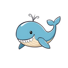 Wall Mural - Cute whale cartoon icon illustration on white background. Generative AI