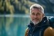 © Harvinder - Outdoor portrait of middle age man enjoying beautiful lake, Generative AI