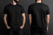 © JAYDESIGNZ - A man wears a plain black t-shirt, front and back, for a t-shirt design mock up