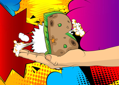 Cartoon, comic book human hands holding Letter B. Retro vector comics pop art design.