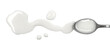 © dule964 - Spilled milk puddle with metal spoon isolated on white background and texture, top view