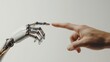© Ace64 Studio - A human hand reaching or pointing towards an AI robot's finger symbolizing the connection between humans and artificial intelligence technology