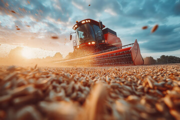 Poster - Combine Harvesting Wheat