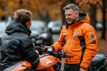 Motorcycle Safety Course, Motorcycle Instructor Talking To Candidate