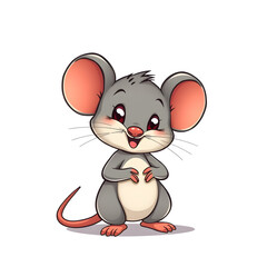 Wall Mural - Cute mouse cartoon icon illustration on white background. Generative AI