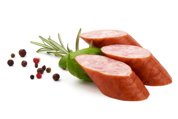 Wall Mural - Smoked pork Krakow sausage, isolated on white background.