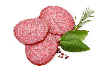 Wall Mural - Traditional salami smoked sausage, isolated on white background. High resolution image.