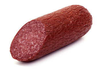 Wall Mural - Smoked salami sausage, isolated on white background.