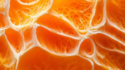 A macro shot of a juicy orange slice, highlighting its vibrant orange color, textured surface, and glistening droplets, capturing its freshness and vitality.