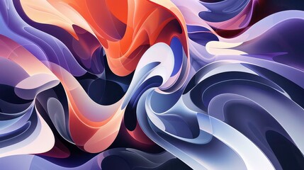 Wall Mural - Abstract background with swirling, overlapping shapes in shades of purple, orange, and white.