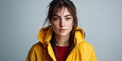 Wall Mural - woman wearing bright raincoat