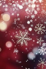 Wall Mural - Glittering snowflakes fall against a red background during the holiday season