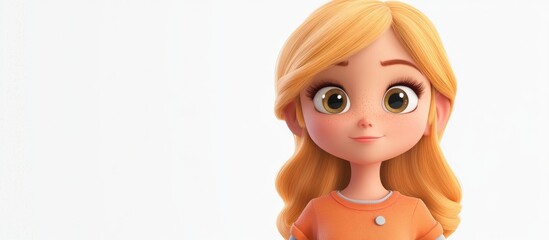 Wall Mural - Charming 3D cartoon girl with blonde hair on a white backdrop