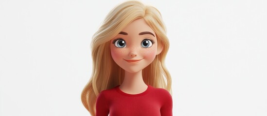 Wall Mural - Charming 3D cartoon girl with blonde hair on a white backdrop