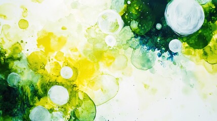 Wall Mural - Trendy Style of Abstract Art White Watercolor Painting Lime Inspired Blurry Graffiti Nature Inspired Watercolor Circles Panoramic White Tea Scene Lemon Tie Dye Abstract Design