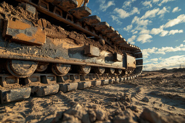 A large piece of machinery with a dirty track