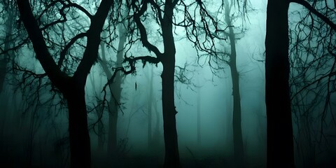 Poster - Silhouettes of Trees in Foggy Forest