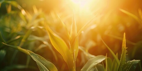 Poster - Close up of young corn leaves basking in sunlight