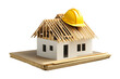 © Mehak - small model house under construction with yellow hard hat isolated png transparent background