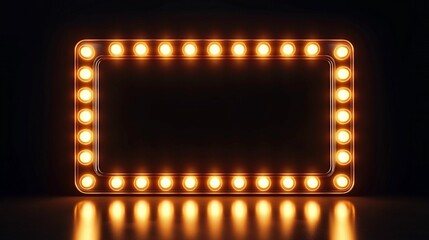 Wall Mural - a glowing rectangular frame with bright orange bulbs in a retro marquee style.