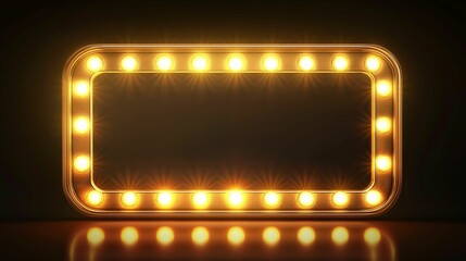 Wall Mural - a glowing rectangular frame with bright orange bulbs in a retro marquee style.