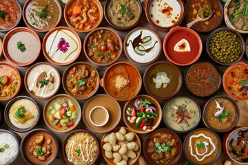 Wall Mural - A collection of bowls filled with various types of food, including soup, salad