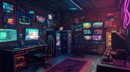 Poster - Neon Lit Gamer's Paradise