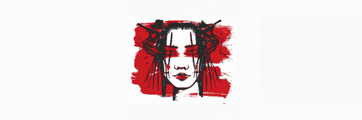 Japanese portrait red black design minimal art