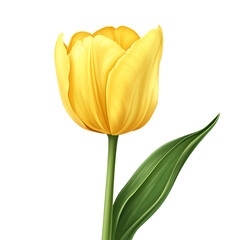 Canvas Print - Elegant vector style tulip with bright yellow petals and sharp green leaves isolated on transparent background 