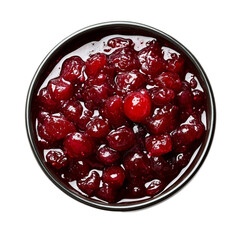 Sticker - Rich cranberry sauce in a dark red bowl top view isolated on transparent background 