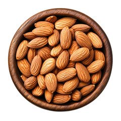 Wall Mural - Rustic wooden bowl filled with almonds top view isolated on transparent background 