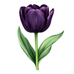 Sticker - Vector style dark purple tulip with rich velvet like petals isolated on transparent background 