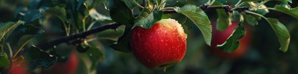 Wall Mural - Red Apple hanging from a Tree