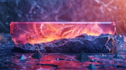 Poster - Vibrant Crystal Formation With Fiery With Illuminated Base on Abstract Terrain