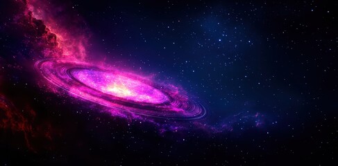 a stunning view of a vibrant galaxy filled with swirling pink and purple clouds, showcasing the beau
