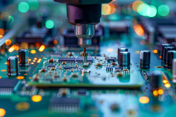 Poster - A computer chip is being manufactured with a machine