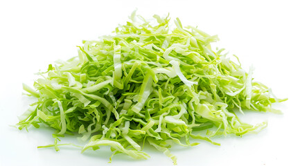 Poster - Pile of shredded fresh Chinese cabbage isolated on white, top view.