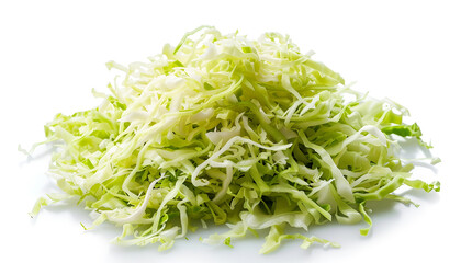 Poster - Pile of shredded fresh Chinese cabbage isolated on white, top view.