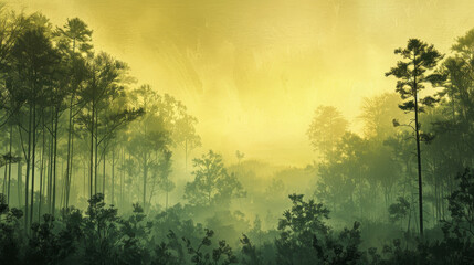 Wall Mural - A forest with trees and a yellow sky