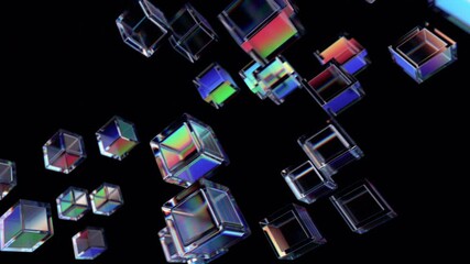 Aufkleber - Abstract animation, geometric background design with floating cubes, 4k looping video, 3d render
