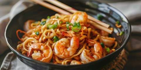 Poster - Family served freshly prepared shrimp lo mein