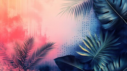 Sticker - Vibrant tropical leaves against a colorful gradient background