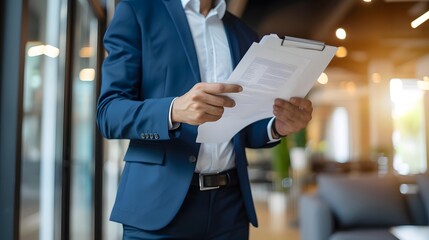 Poster - A real estate agent showing paperwork related to property sales or rental agreements  AI generated illustration