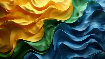 Poster - Vibrant Waves of Colorful Satin Fabric Displaying Fluid Movement and Texture in Natural Light