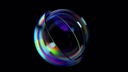 Fototapete - Abstract animation of an iridescent sphere on a black background, 4k looping video, 3d render