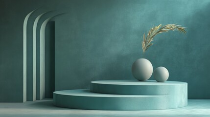 Wall Mural - A blue room with a green vase on a pedestal