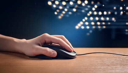 A man is using a computer mouse on a desk