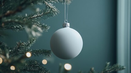 Wall Mural - A Christmas tree with a silver ornament hanging from it