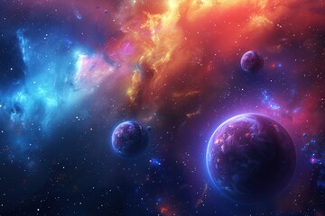 Wall Mural - Planets and stars in deep space with vibrant colors and glowing lights